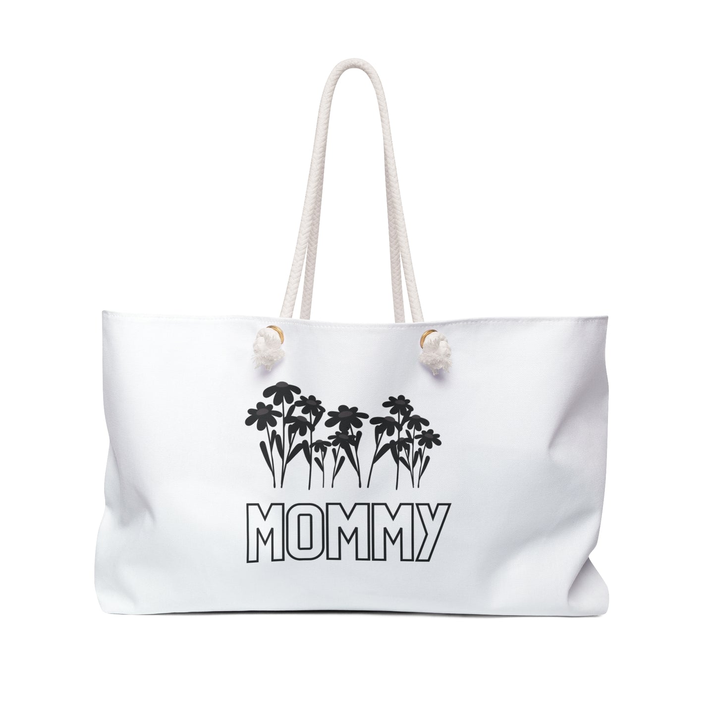 White Mommy Print Weekender Bag, Floral Print Bag