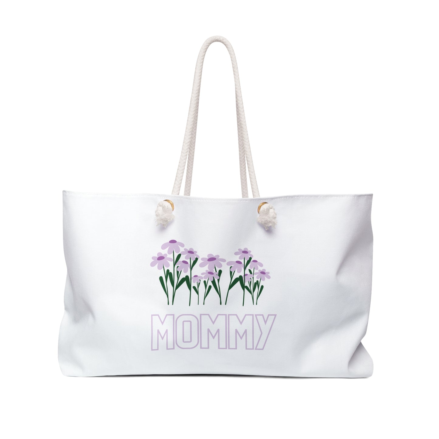 White Colourful Mommy Print Weekender Bag, Floral Print Bag