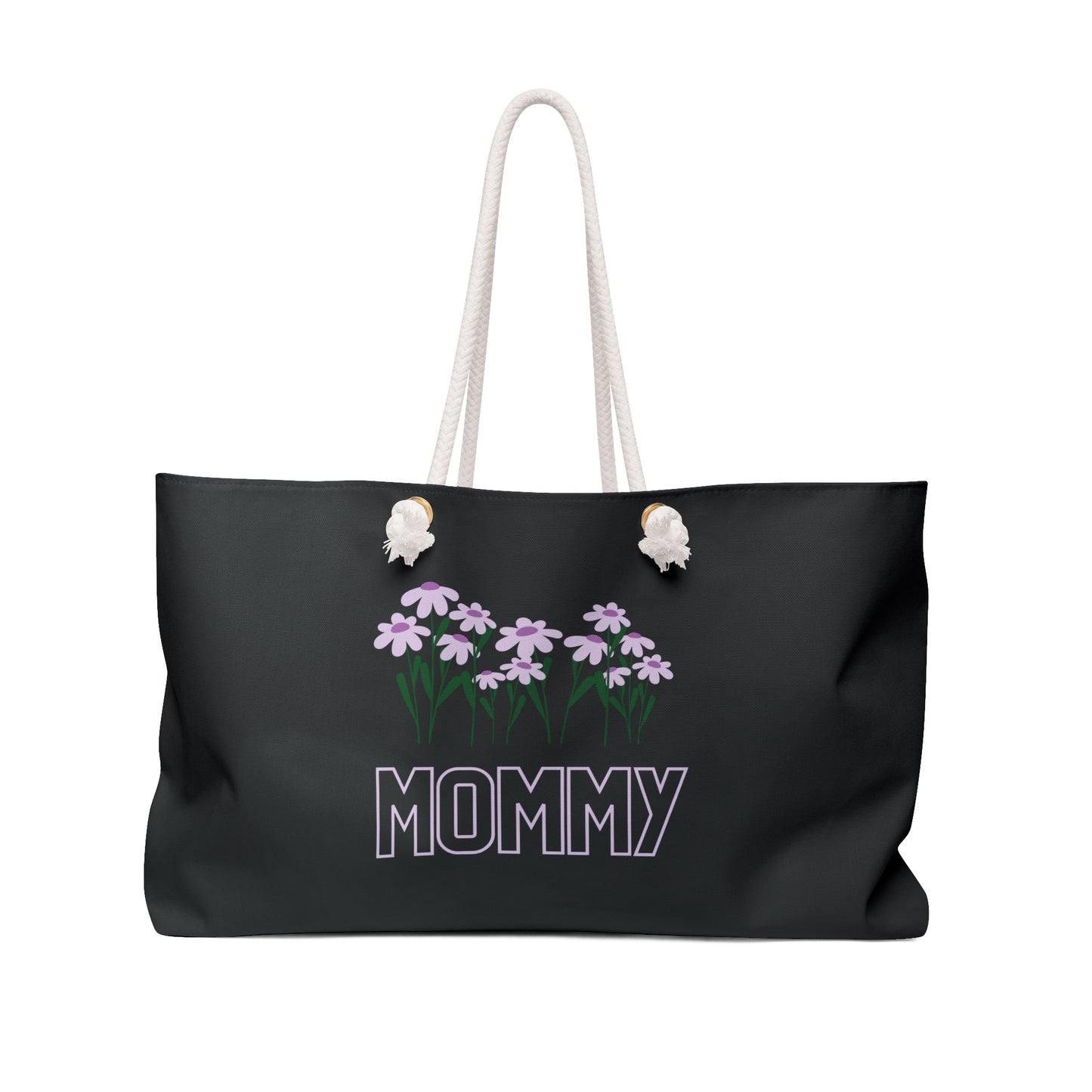 Black Mommy Print Weekender Bag, Floral Print Bag