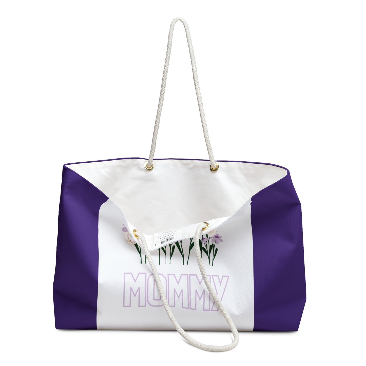Purple & White Colourful Mommy Print Weekender Bag, Floral Print Bag