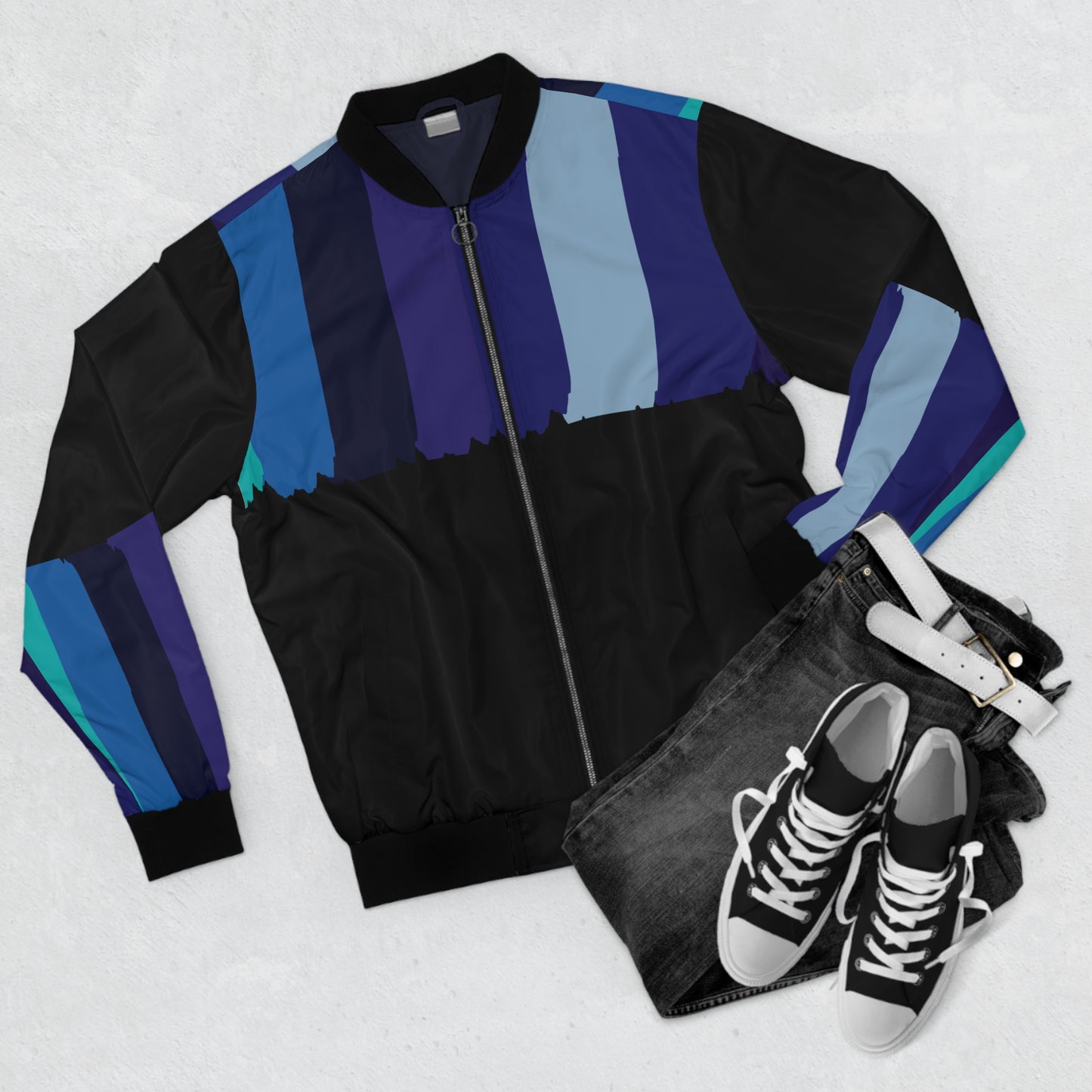 Men's Stripped Blue Bomber Jacket