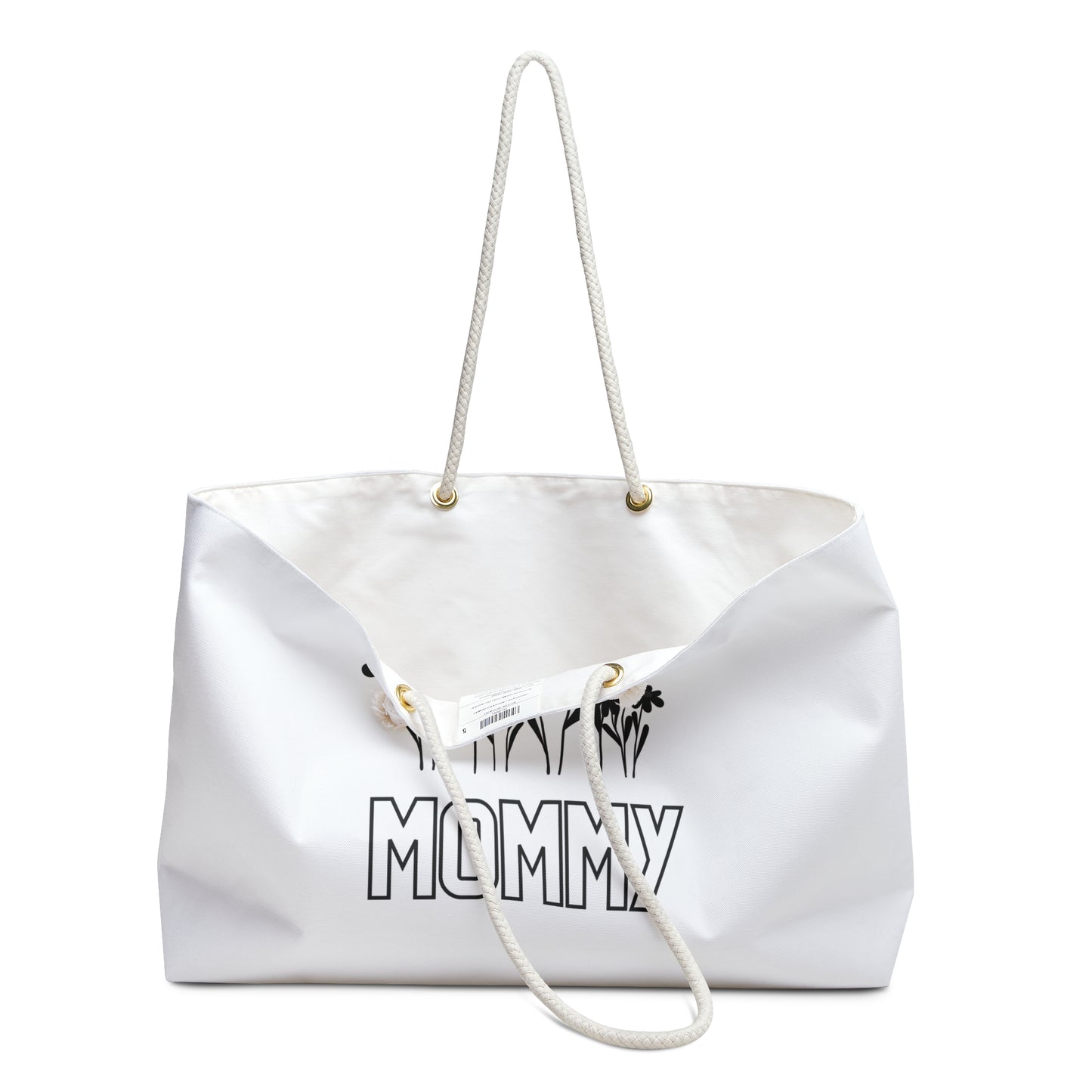 White Mommy Print Weekender Bag, Floral Print Bag