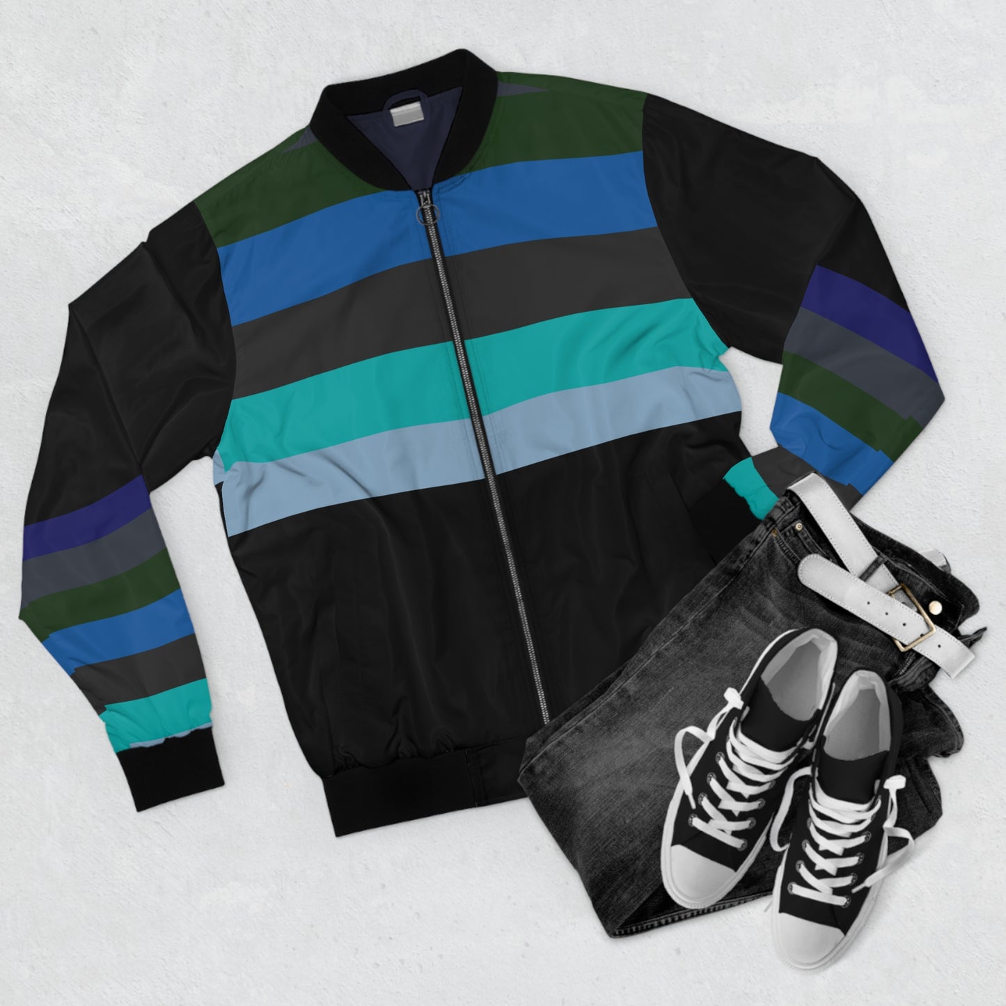 Men's Striped Blue Bomber Jacket