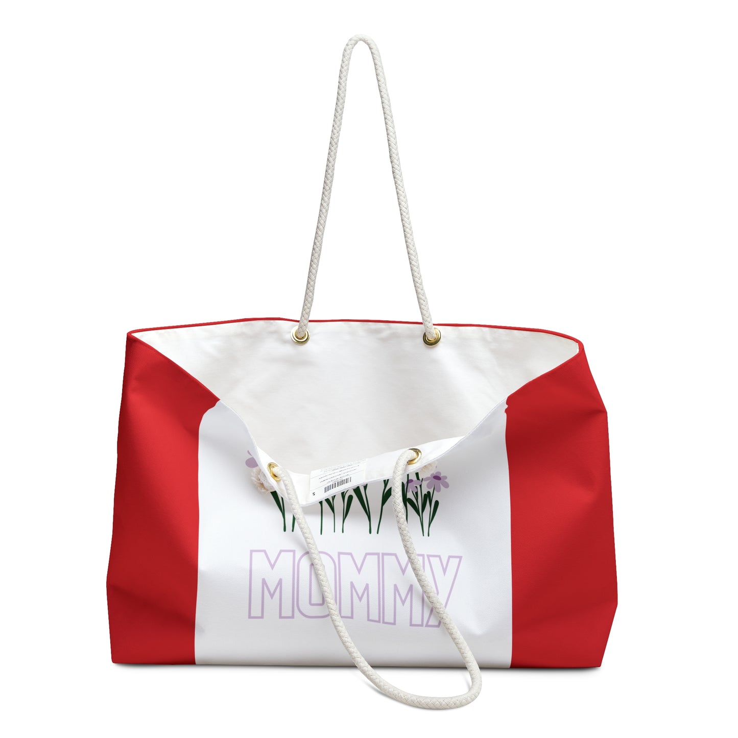 Red & White Colourful Mommy Print Weekender Bag, Floral Print Bag