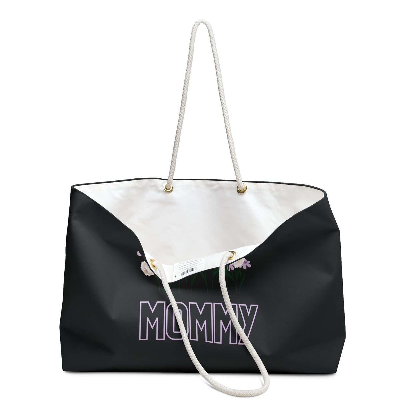 Black Mommy Print Weekender Bag, Floral Print Bag