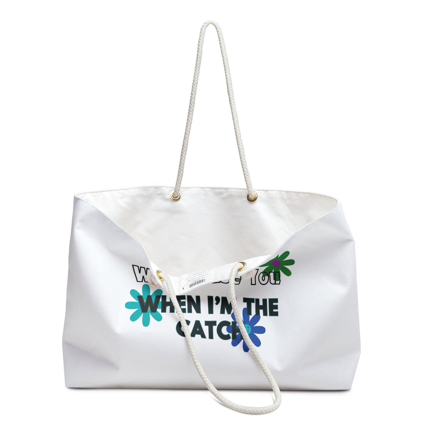 Why Chase You When I’m The Catch Print Weekender Bag, Woman Print Bag