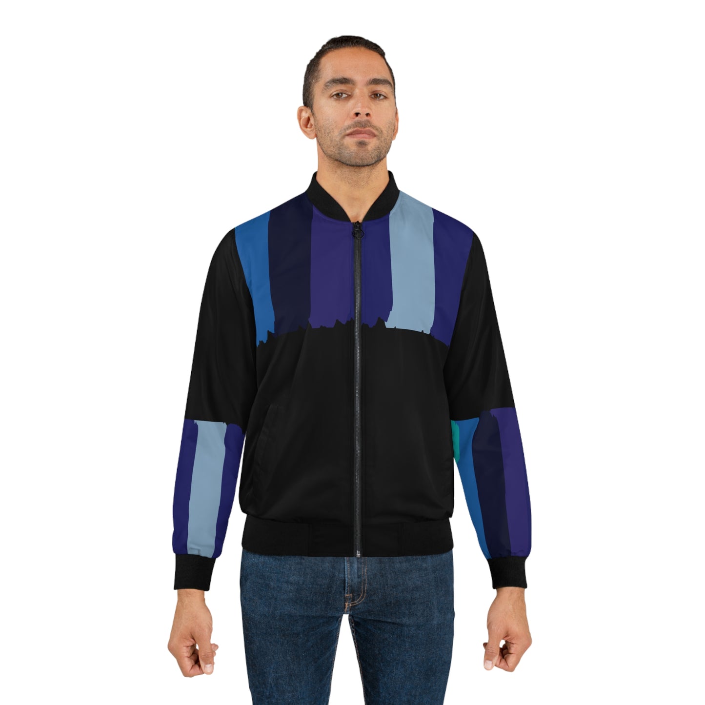 Men's Stripped Blue Bomber Jacket