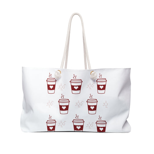 White Coffee Lover Print Weekender Bag