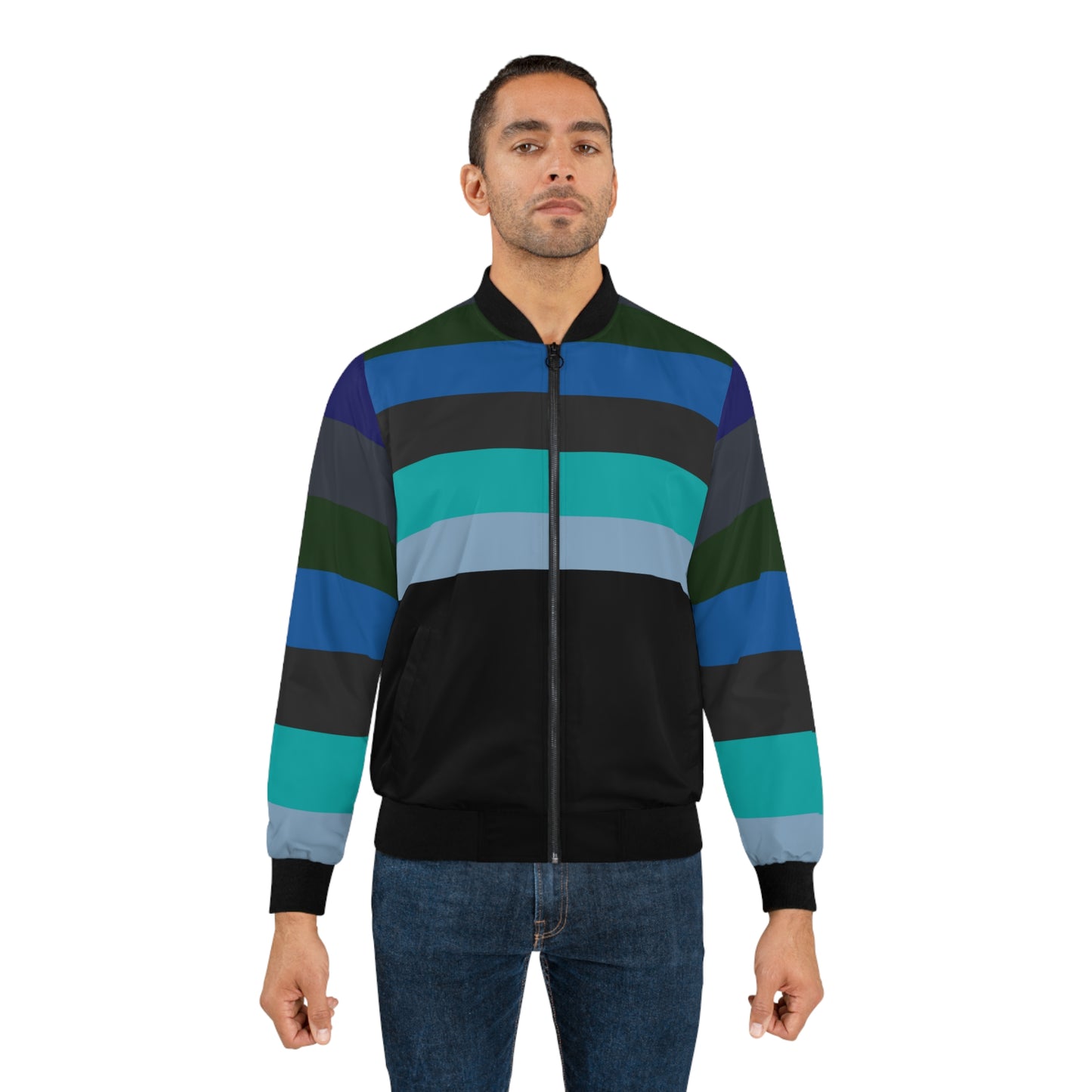 Men's Striped Blue Bomber Jacket (AOP)