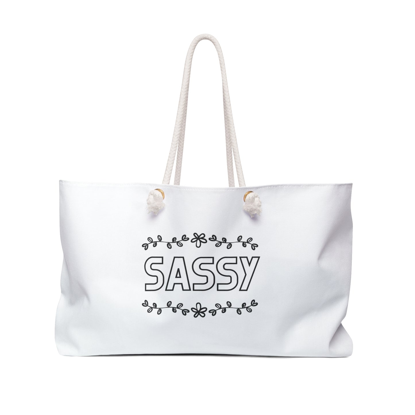 White Sassy Print Weekender Bag, Sassy Print Tote