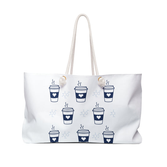 White Coffee Lover Print Weekender Bag