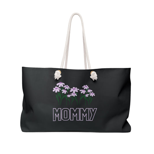 Black Mommy Print Weekender Bag, Floral Print Bag