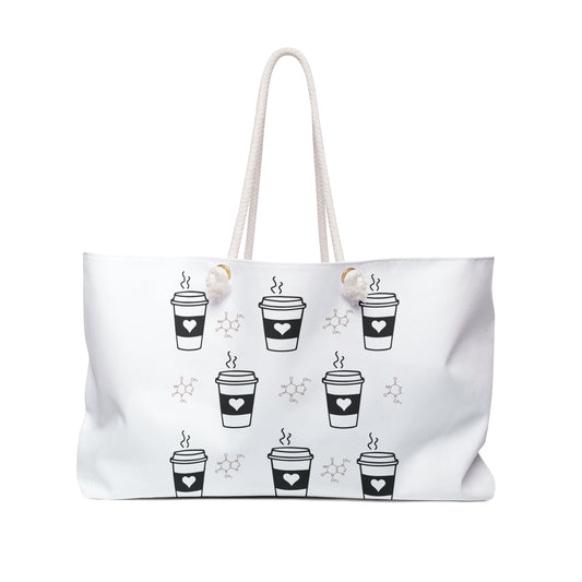 White Coffee Lover Print Weekender Bag