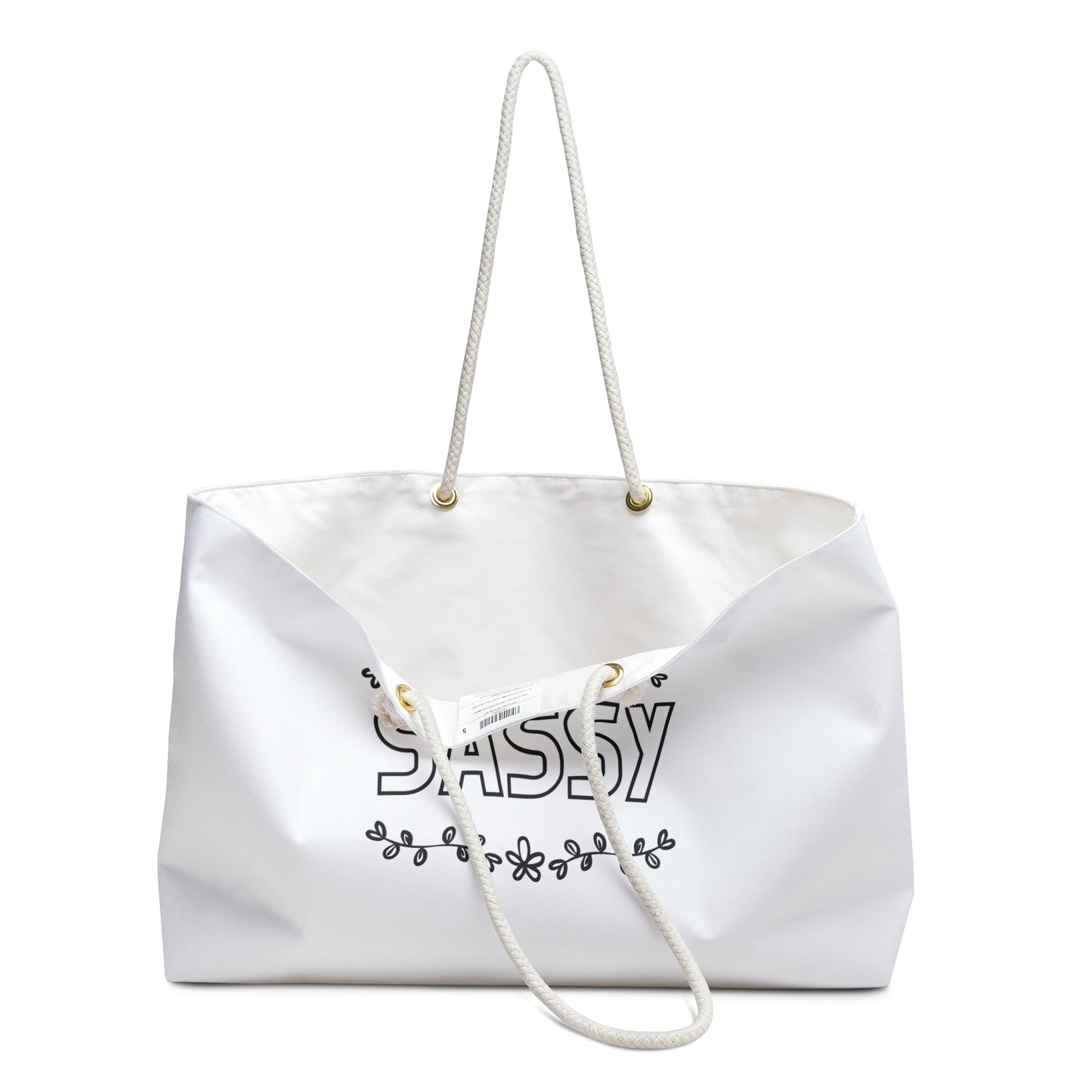 White Sassy Print Weekender Bag, Sassy Print Tote