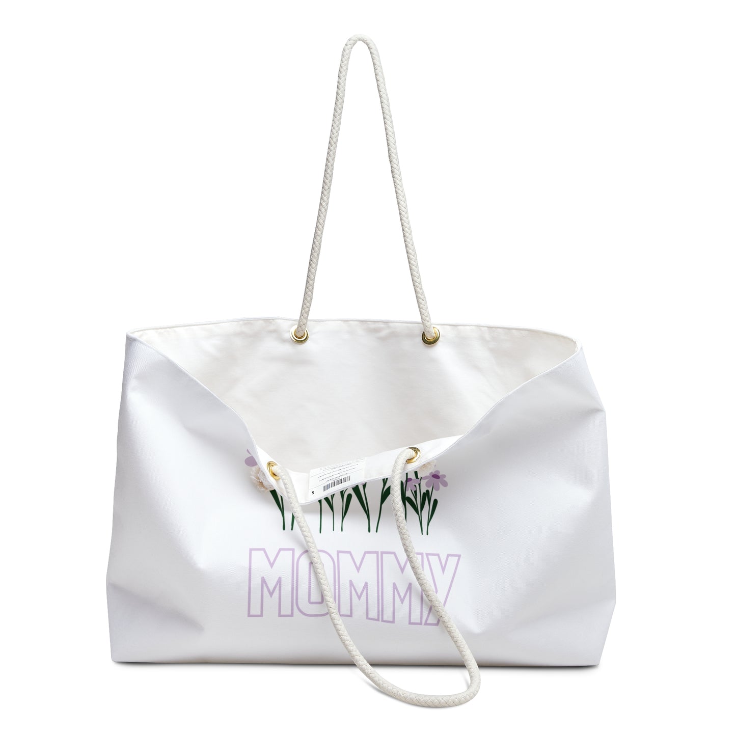 White Colourful Mommy Print Weekender Bag, Floral Print Bag