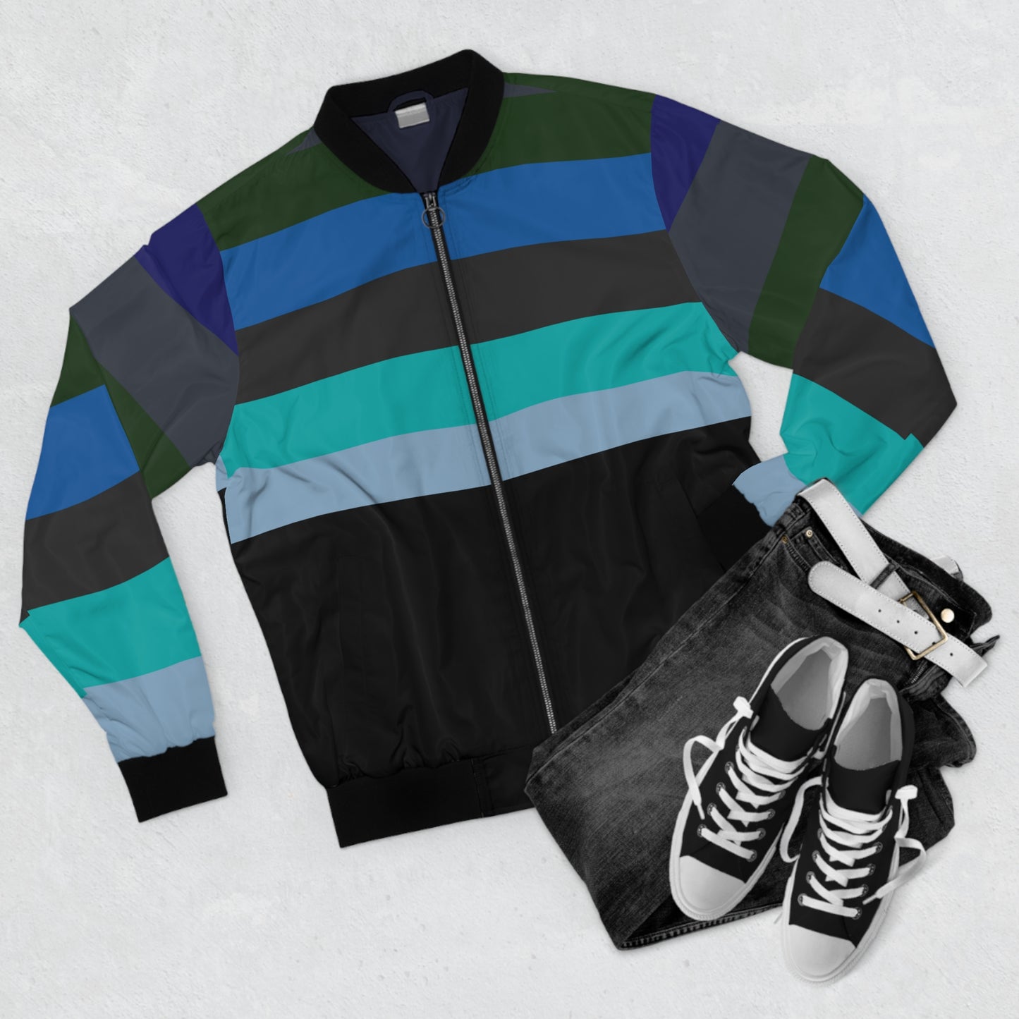 Men's Striped Blue Bomber Jacket (AOP)