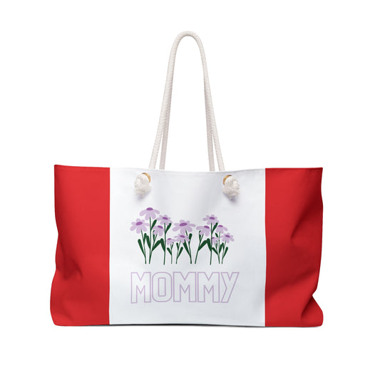 Red & White Colourful Mommy Print Weekender Bag, Floral Print Bag